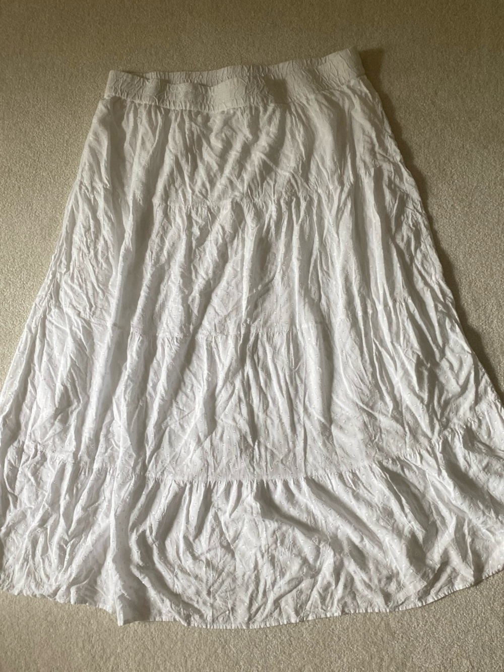Vintage Boho White Clip Dot Tiered Maxi Skirt
